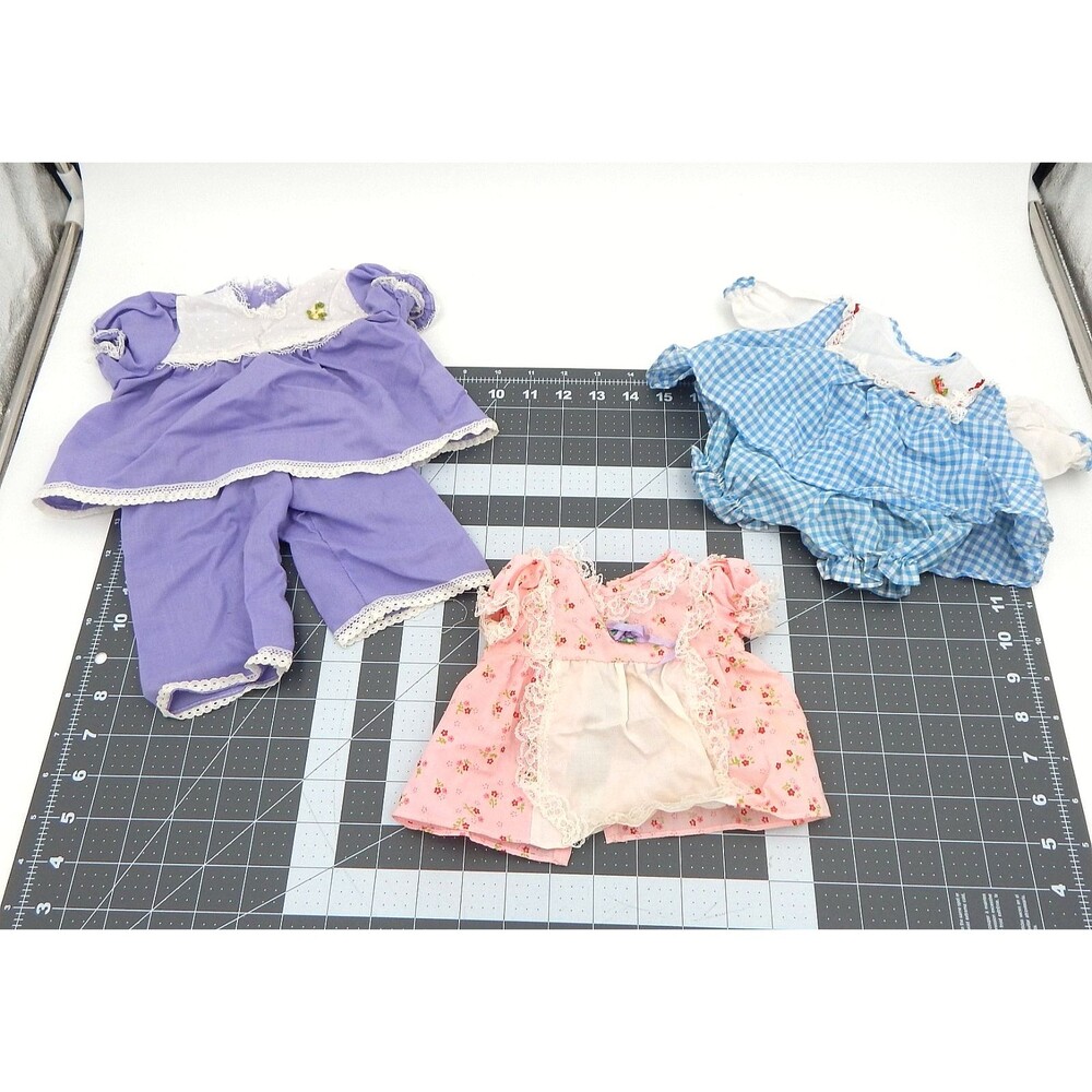 Baby Doll Outfits 12-14 Inch Toy Time Inc Lot of 3 Pink Purple Blue Check